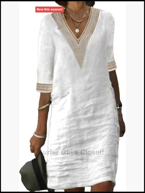 Dresses & Skirts - Women's Half Sleeve V-Neck Lace Ruffled Summer Dress Casual Ethnic Solid Basic